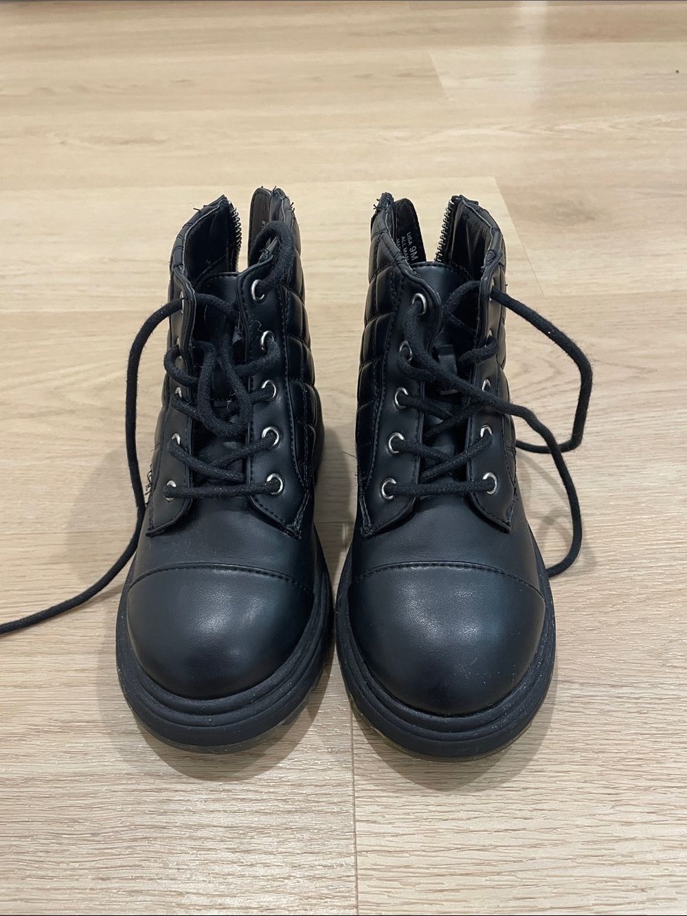 Nina Black Lace-Up Quilted Girls' Ankle Boots